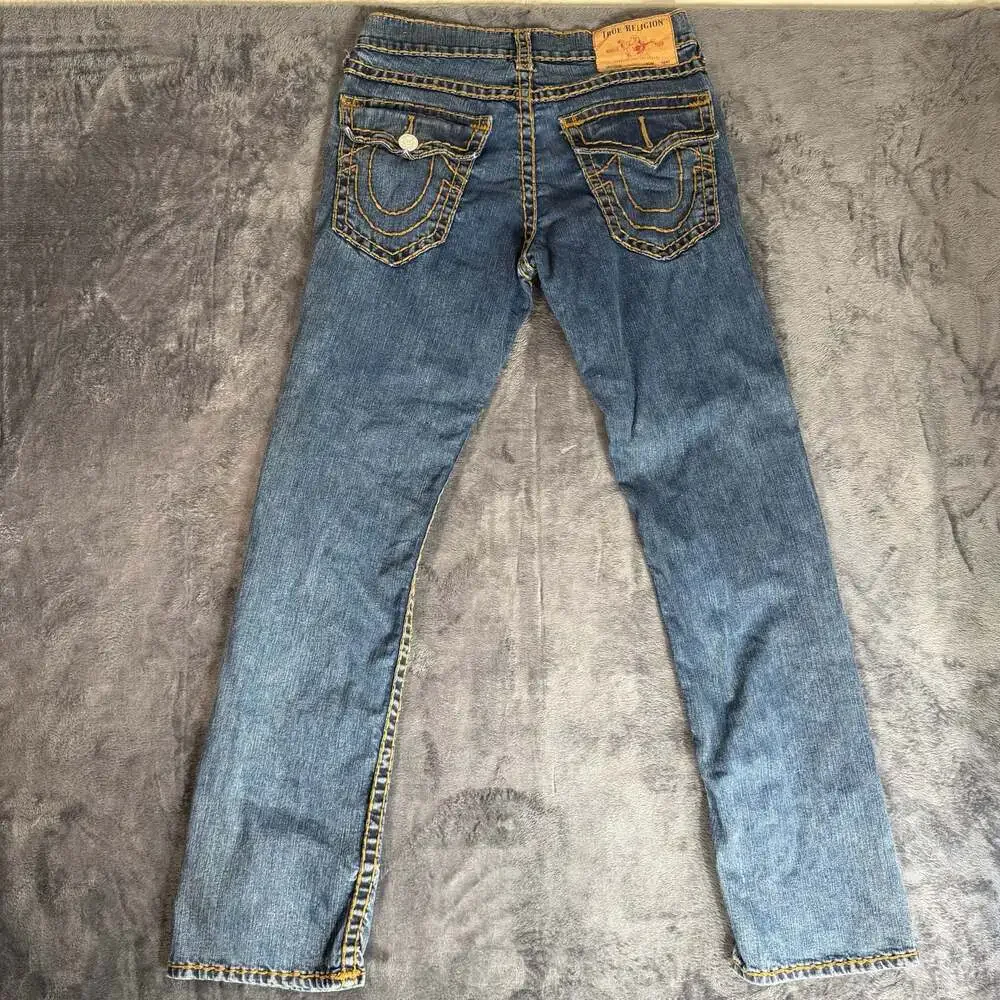 True Religion Mens Ricky Relaxed Straight Leg Super T 32x32 Blue Missing Button